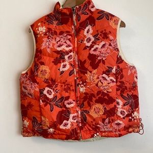 L L Bean Floral Goose Down Reversible Puffer